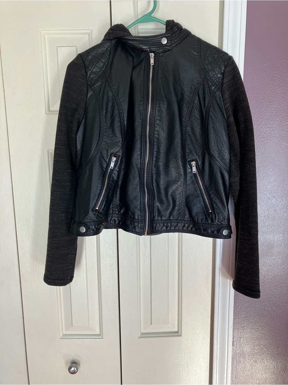 Xhilaration Black Mixed-Media Moto Jacket